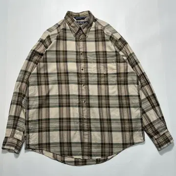 90s 노티카 긴팔 플란넬 셔츠 L 베이지 체크 원포인트 6572
