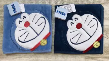 미사용 새상품 택 포함 도라에몽 자수 손수건 파랑 짙은 파랑 세트