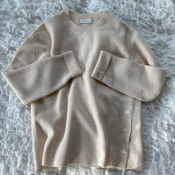 BEAUTY&YOUTH 울 100% 리브 베이지 니트 긴팔