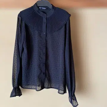 ZARA 블랙 긴팔 셔츠 카라 부착 둥근 카라 블라우스 S 24