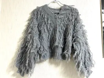프린지 달린 그레이 숏 가디건