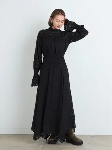 FRAY I.D 허리 셔링 컷 자카드 원피스