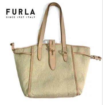 FURLA NET 토트백 턴락 베이지 캔버스 가죽