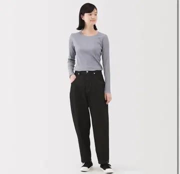 무인양품 나무 열매에서 만든 카폭 혼방 데님 배럴 팬츠 블랙 M