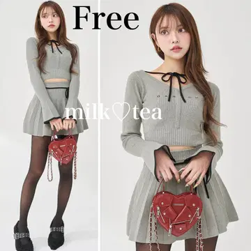 새상품 택 다리치 허리 오픈 리본 디자인 니트 미니 원피스 그레이