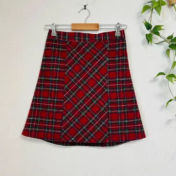 라피아 L 빨간색 타탄 체크 미니 스커트 사다리꼴 허리밴딩