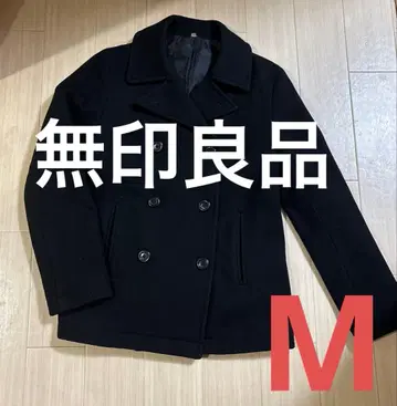 무인양품 울 더블 브레스트 피 코트 블랙