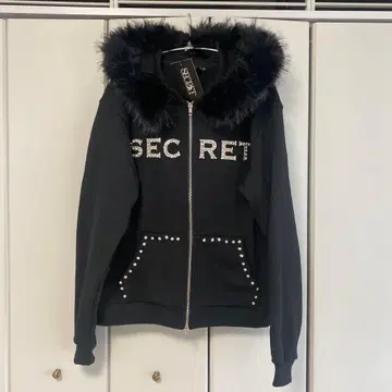SECRET 블랙 M 퍼 후드티