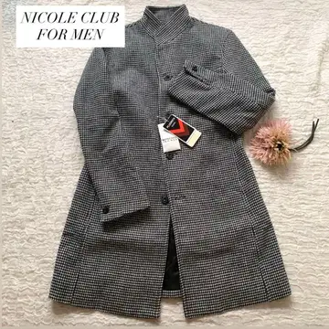 택 포함 새상품 니콜 클럽 포맨 스탠드 카라 코트 하운드투스 체크