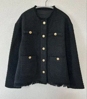 [택 포함 새상품] ti. 트위드 노카라 자켓 M 사이즈 골드 버튼