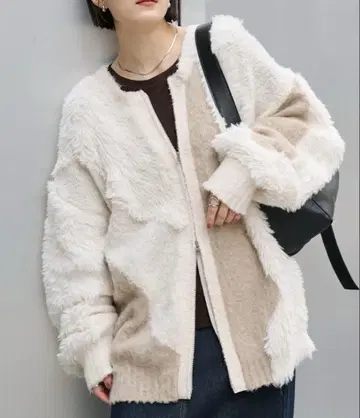 2WAY 퍼지 볼륨 샤기 믹스 더블 지퍼 니트 가디건