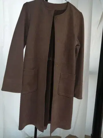 노카라 코트 스웨이드풍 고급 미들 기장 코트 자켓 아우터