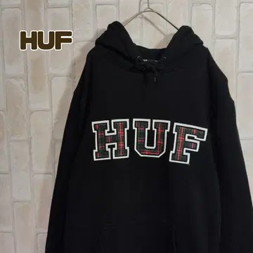 하프 HUF 후드티 블랙 자수 풀오버
