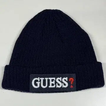 새상품급 GUESS 리브 니트 모자 자수 패치 원 포인트 네이비 게스