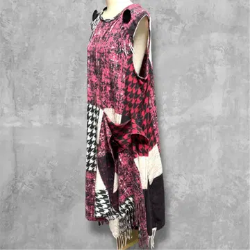 개성파 디자인 원피스 프린지 체크 변형 원피스 비대칭