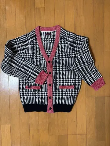 BLUE/BLUE 체크 무늬 니트 가디건 사이즈 2