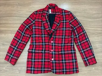 빨간색 타탄 체크 충전솜 자켓