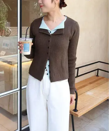 레이어드 스타일 리브 니트탑 브라운 titivate 택 포함 새상품