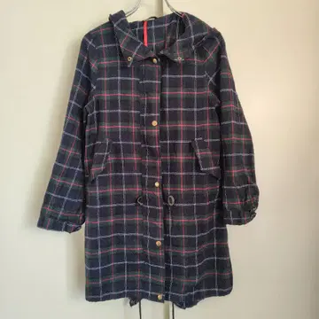 G. 스프링 코트 얇은 소재 롱 코트 후드티 체크 무늬