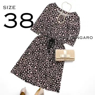U by ungaro 웅가로 일본제 올 패턴 조젯 허리 리본 원피스 M