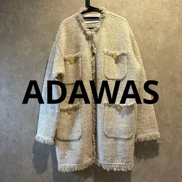 ADAWAS 아다와스 트위드 노카라 자켓 골드 버튼