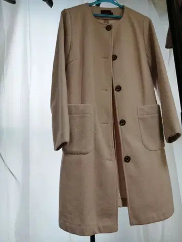 9AR DECOY 베이지 노카라 미들 기장 코트 자켓