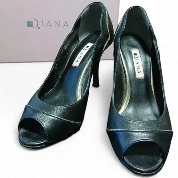 다이애나 오픈토 펌프스 블랙 천연 가죽 하이힐 박스 포함 23.5cm