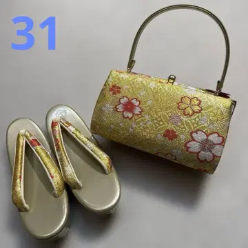 골드 컬러 꽃무늬 일본 의류용 백과 일본 나막신 세트 31