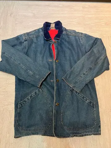 OUTBROOK 데님 자켓 코듀로이 옷깃 빨간색 안감