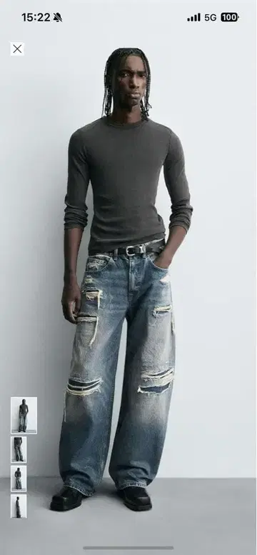 데미지 가공 벌룬 핏 데님 팬츠