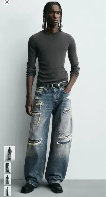 데미지 가공 벌룬 핏 데님 팬츠