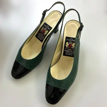 MIHAMA 그린 블랙 슬링백 펌프스