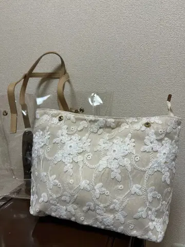 자수 디자인 베이지 핸드백 2way 백