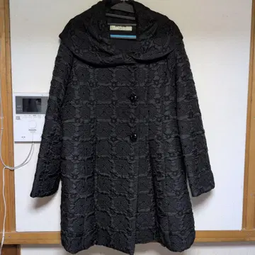 빅 사이즈 46, 피에르 가르뎅 퀼팅 롱 코트, 블랙