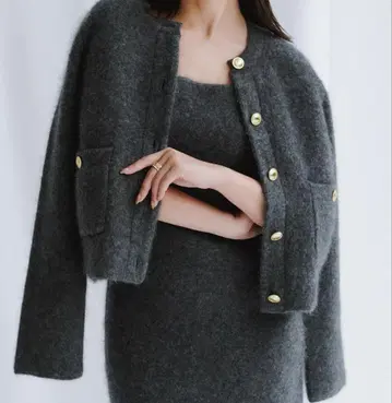 anuans 캐시미어 블렌드 노카라 니트 자켓