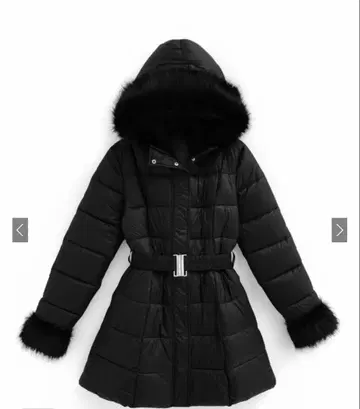 벨트 포함 퍼 A라인 다운 코트