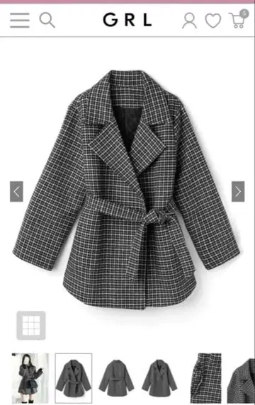 GRL 리본 벨트 하운드투스 패턴 코트 [at1410] 코트