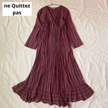 누키테파 스트라이프 가운 롱 원피스 카슈쿨 와인 레드