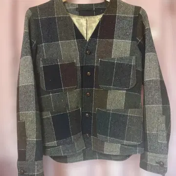 Sanca 노카라 체크 트위드 자켓