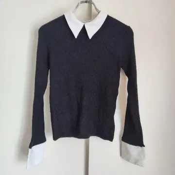 내추럴 뷰티 베이직 카라 티셔츠 리브 패턴 니트