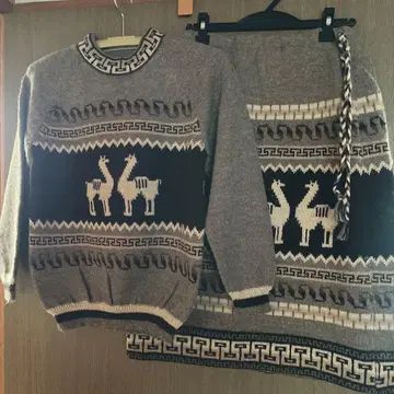 애니멀 모티브 니트 스웨터와 스커트 세트