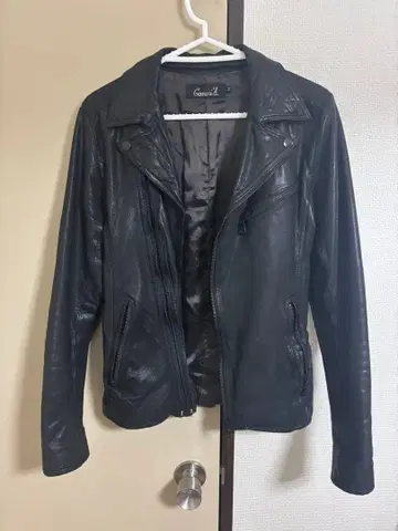 CavariA 블랙 가죽 더블 라이더 자켓 44