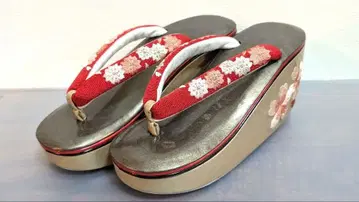 성인식 후리소데용 통굽 힐 조리 자수 골드 컬러