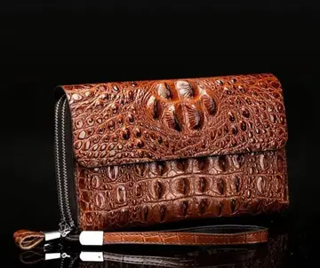 크로커다일풍 가죽 장지갑 브라운