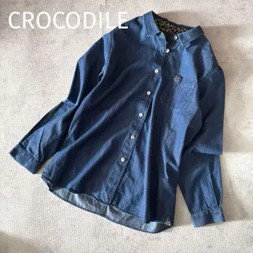 크로커다일 데님 셔츠 블라우스 M 블루 계열 코튼 100% 새상품급
