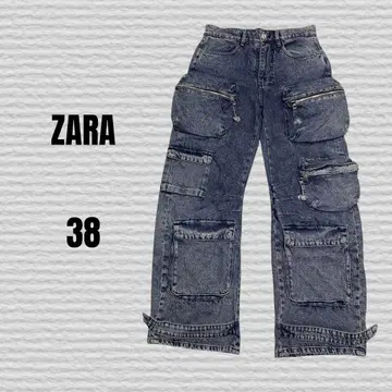 [ ZARA ] 유틸리티 데님 와이드 카고 팬츠 블루 38
