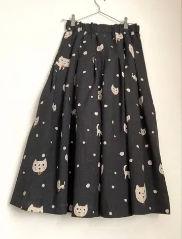 오리프리 기장 긴 스커트 고양이 무늬 프랑슈리페 코러스 고양이