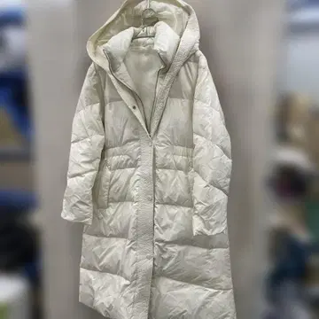 미사용 Style Fly (S) 발수 다운 코트 후디 벨티드 화이트