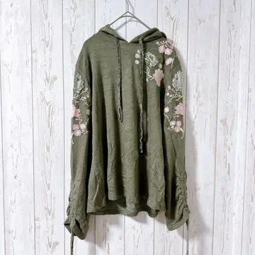 INC 자수 올리브 후드티 XL 꽃무늬 당일 발송