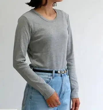 그레이 긴팔 T셔츠 코튼 혼방